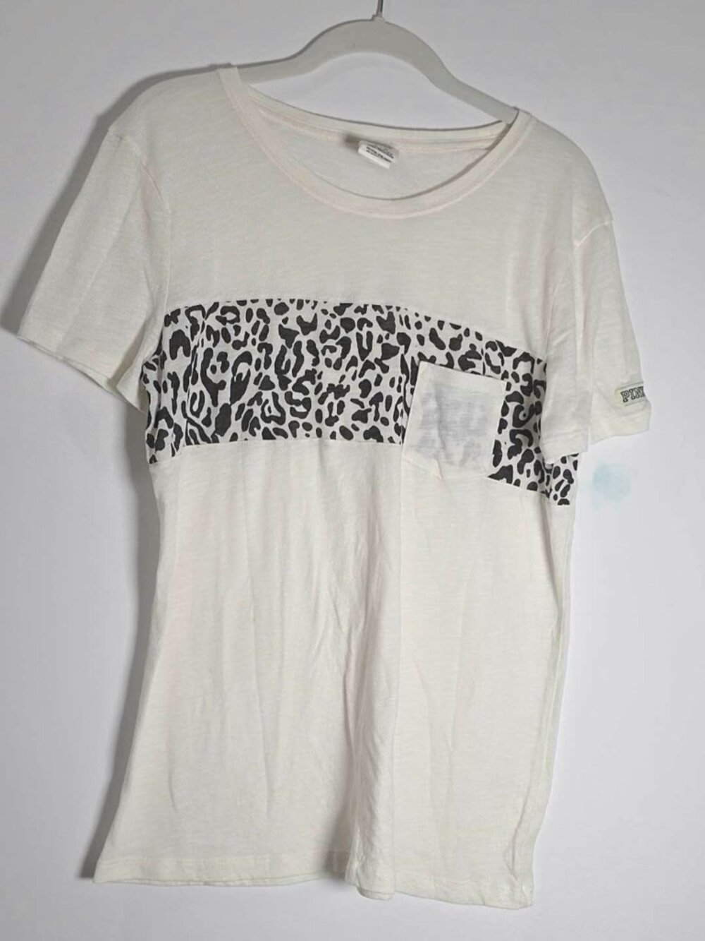 PINK Victoria's Secret Leopard Print Pocket Tee MEDIUM, Cotton White/Black, SS
